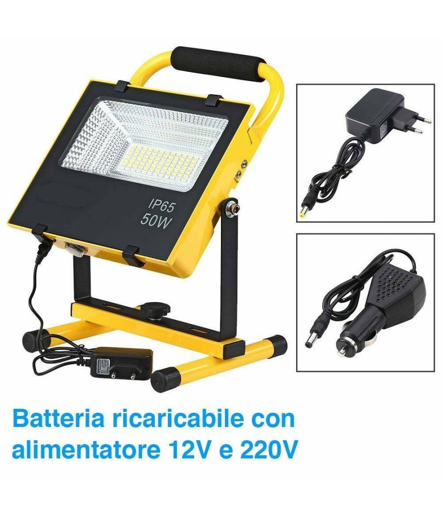Lampada Faro Led Lavoro Portatile Torcia 50w Batteria Litio Luce Emergenza 2500l         