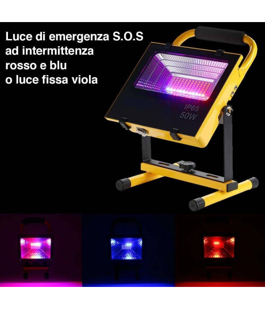 Lampada Faro Led Lavoro Portatile Torcia 50w Batteria Litio Luce Emergenza 2500l         