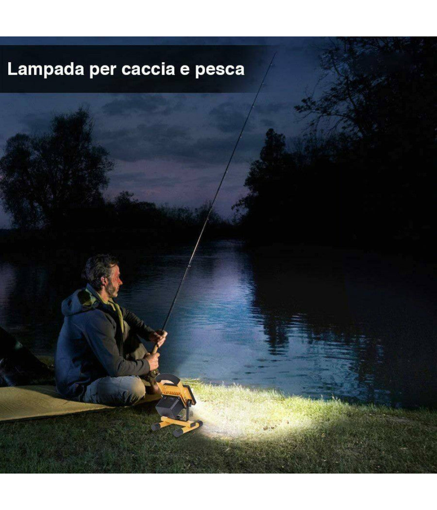 Lampada Faro Led Lavoro Portatile Torcia 50w Batteria Litio Luce Emergenza 2500l         