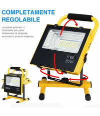 Lampada Faro Led Lavoro Portatile Torcia 50w Batteria Litio Luce Emergenza 2500l         