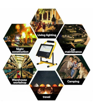 Lampada Faro Led Lavoro Portatile Torcia 50w Batteria Litio Luce Emergenza 2500l         