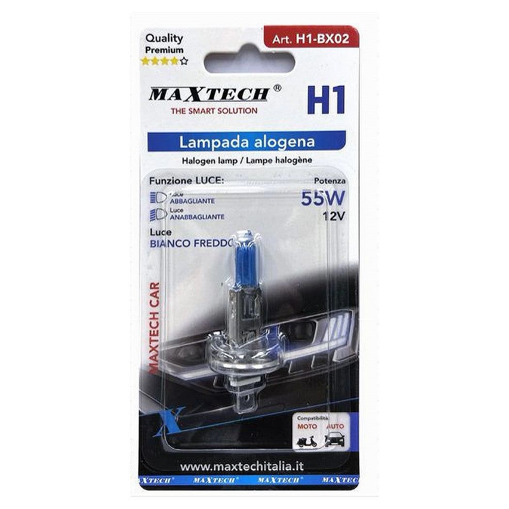 Lampada H1 Lampadina Alogena Per Auto Moto 12v 55watt Luce Bianco Freddo H1-bx02         