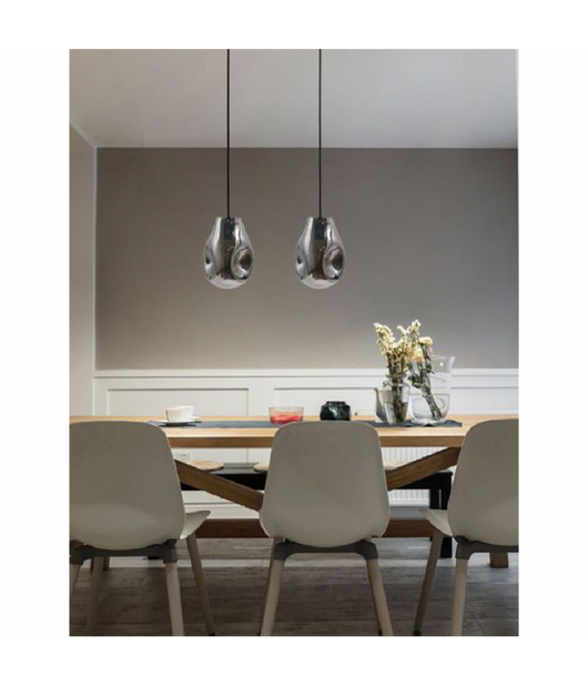 Lampada Lampadario Sospensione E27 Drop In Vetro Argento Grigio Scuro Ip20 Lp  Argento       