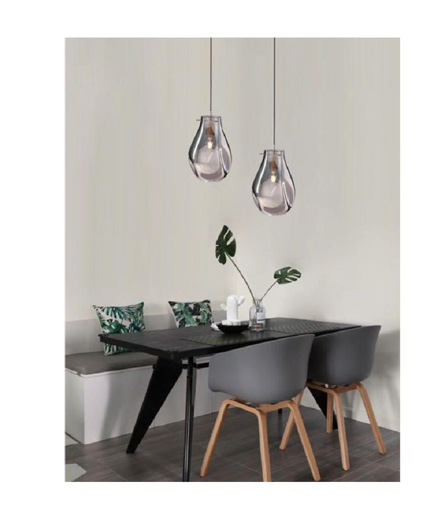 Lampada Lampadario Sospensione E27 Drop In Vetro Argento Grigio Scuro Ip20 Lp         