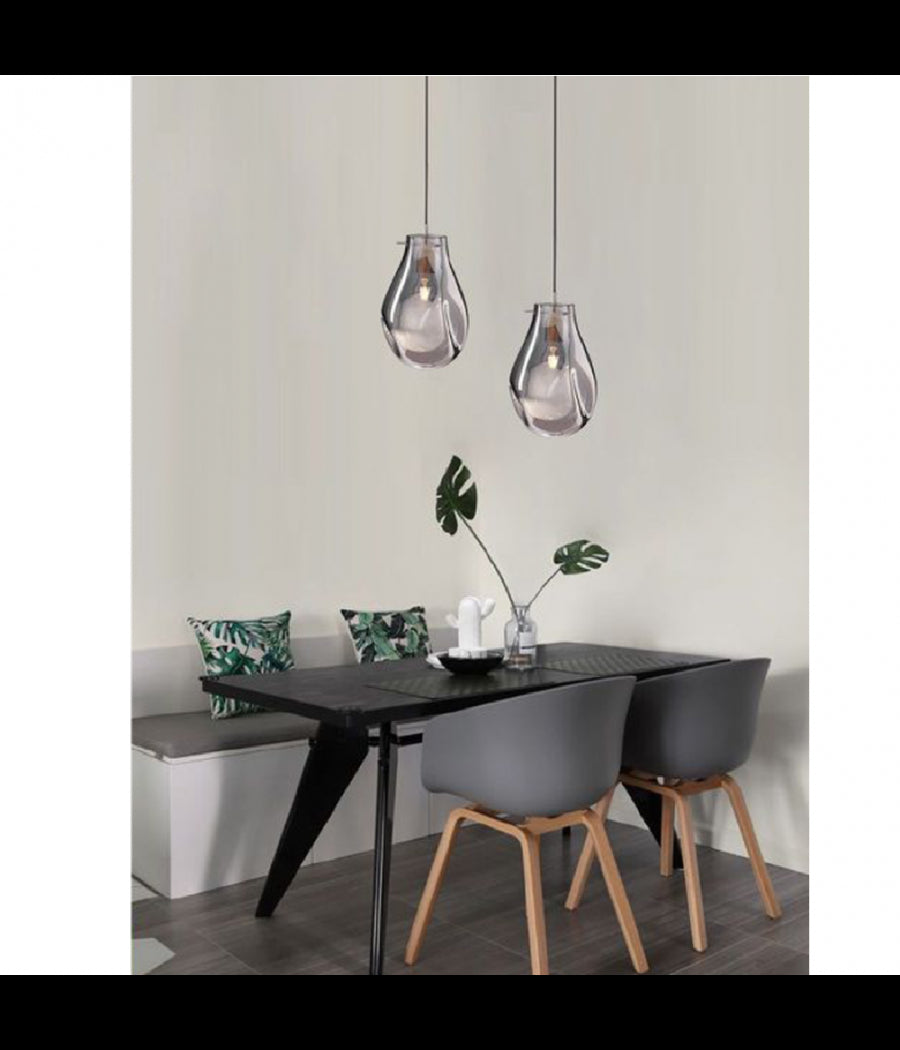 Lampada Lampadario Sospensione E27 Drop In Vetro Argento Grigio Scuro Ip20 Lp         