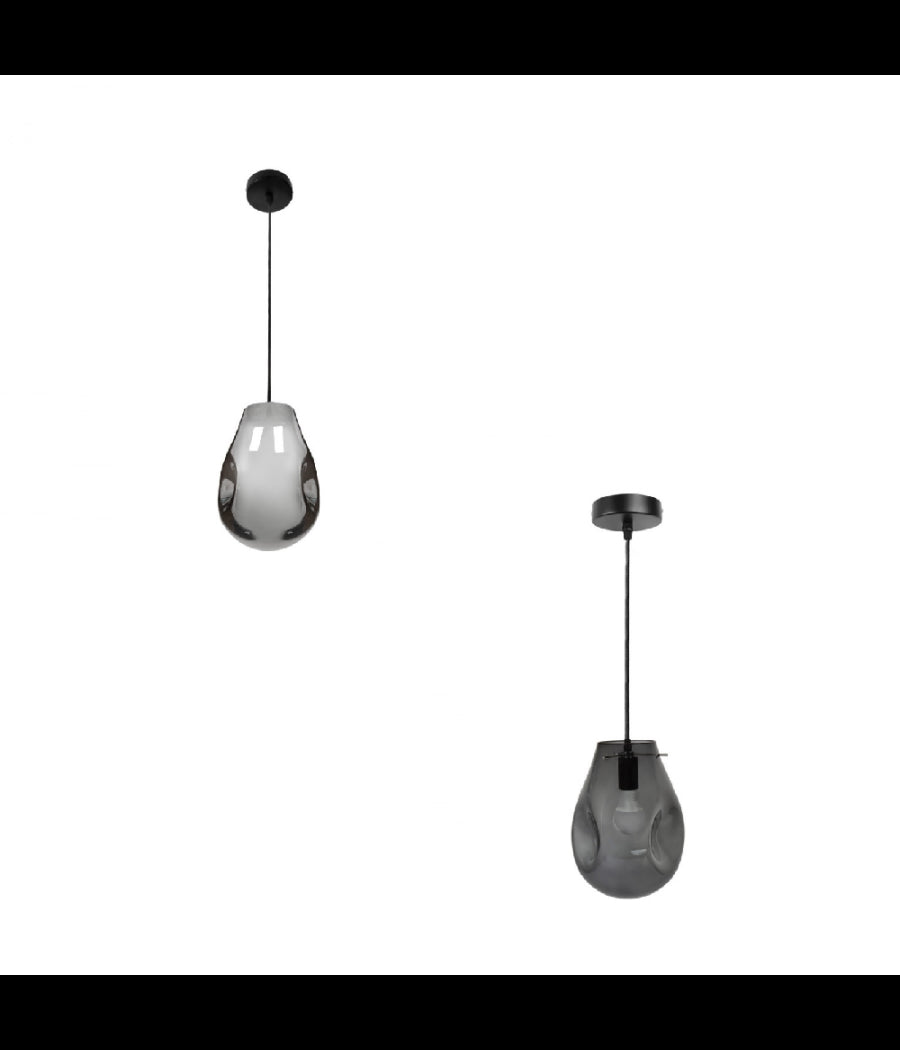 Lampada Lampadario Sospensione E27 Drop In Vetro Argento Grigio Scuro Ip20 Lp         