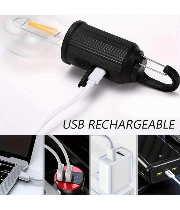 Lampada Lampadina Led Bulbo Ricaricabile 3 W Usb Gancio Campeggio Tenda Camper         
