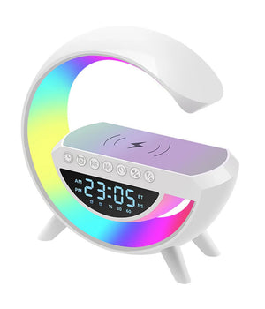 Lampada Led Caricabatteria Wireless Cassa Speaker A Forma G Con Sveglia Display         