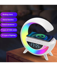 Lampada Led Caricabatteria Wireless Cassa Speaker A Forma G Con Sveglia Display         