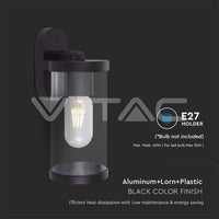 Lampada LED da Giardino Cilindrica con Portalampada E27 con Corpo Nero Copertura Trasparente IP44 - V-TAC