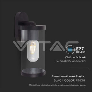 Lampada LED da Giardino Cilindrica con Portalampada E27 con Corpo Nero Copertura Trasparente IP44 - V-TAC