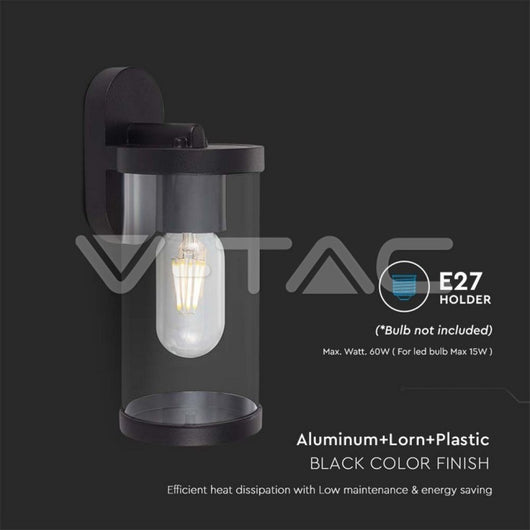 Lampada LED da Giardino Cilindrica con Portalampada E27 con Corpo Nero Copertura Trasparente IP44 - V-TAC
