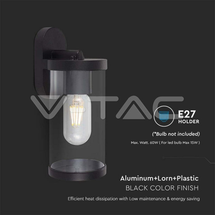 Lampada LED da Giardino Cilindrica con Portalampada E27 con Corpo Nero Copertura Trasparente IP44 - V-TAC