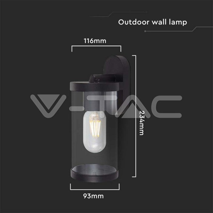 Lampada LED da Giardino Cilindrica con Portalampada E27 con Corpo Nero Copertura Trasparente IP44 - V-TAC