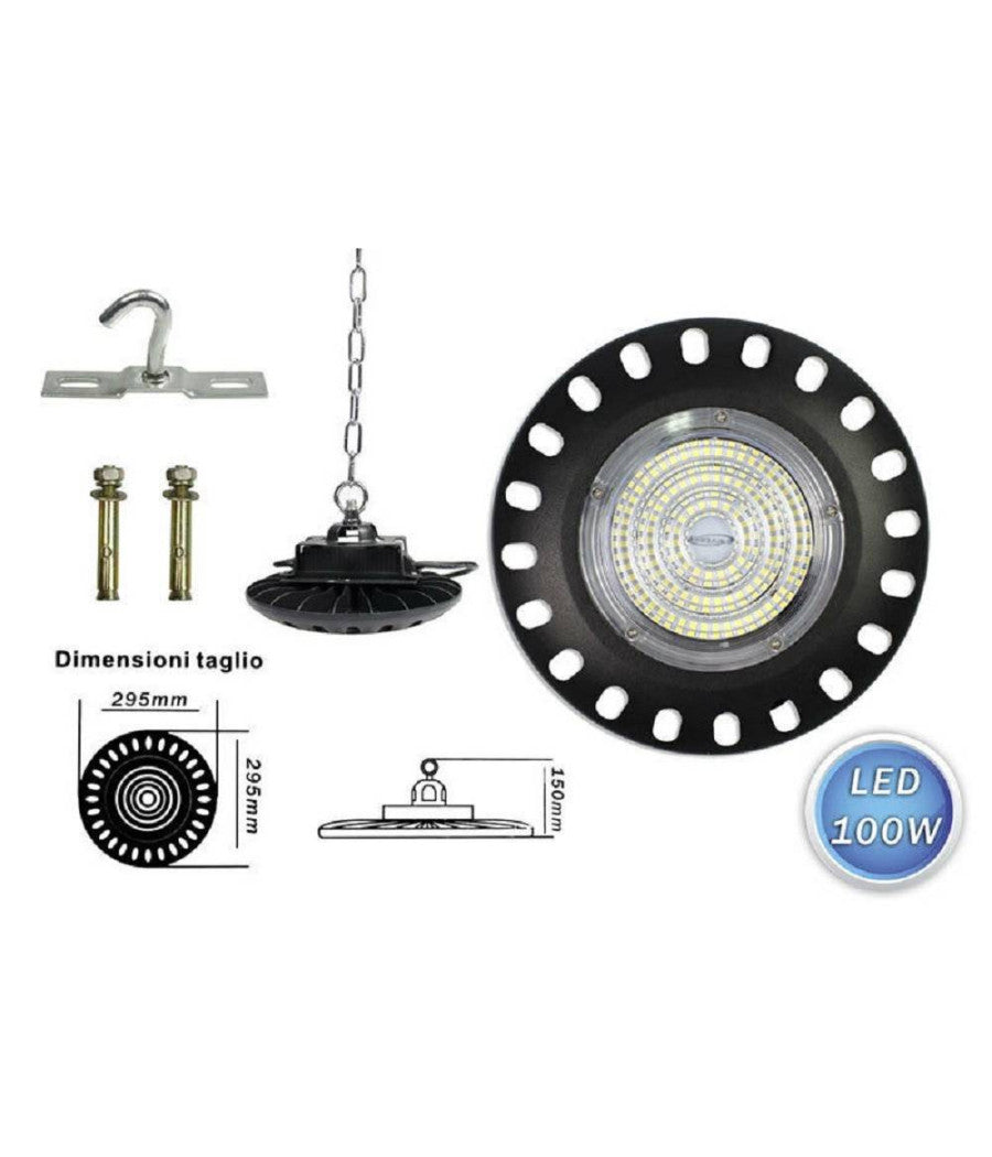 Lampada Led Industriale A Disco Ufo Catena 100w Capannone Luce 6500k F100w-nf9         