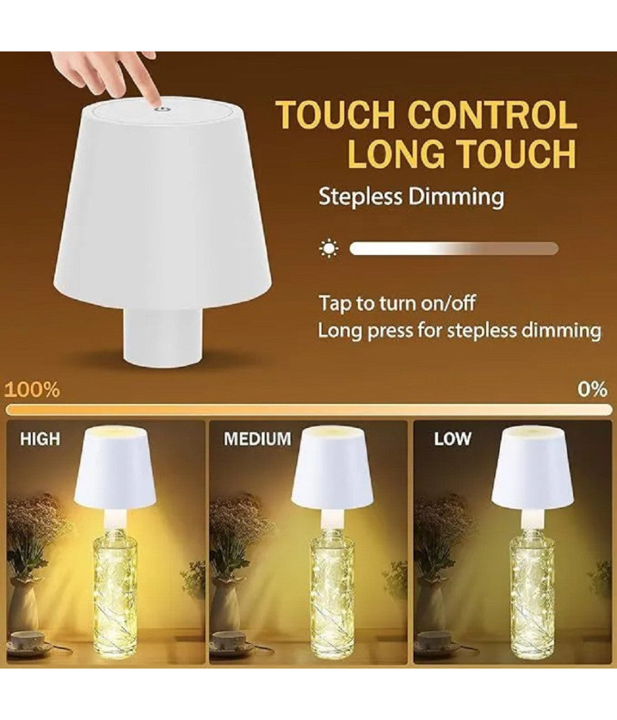 Lampada Led Per Bottiglia Tappo Tavolo Touch Dimmerabile 3 Tonalità  Ricaricabile         