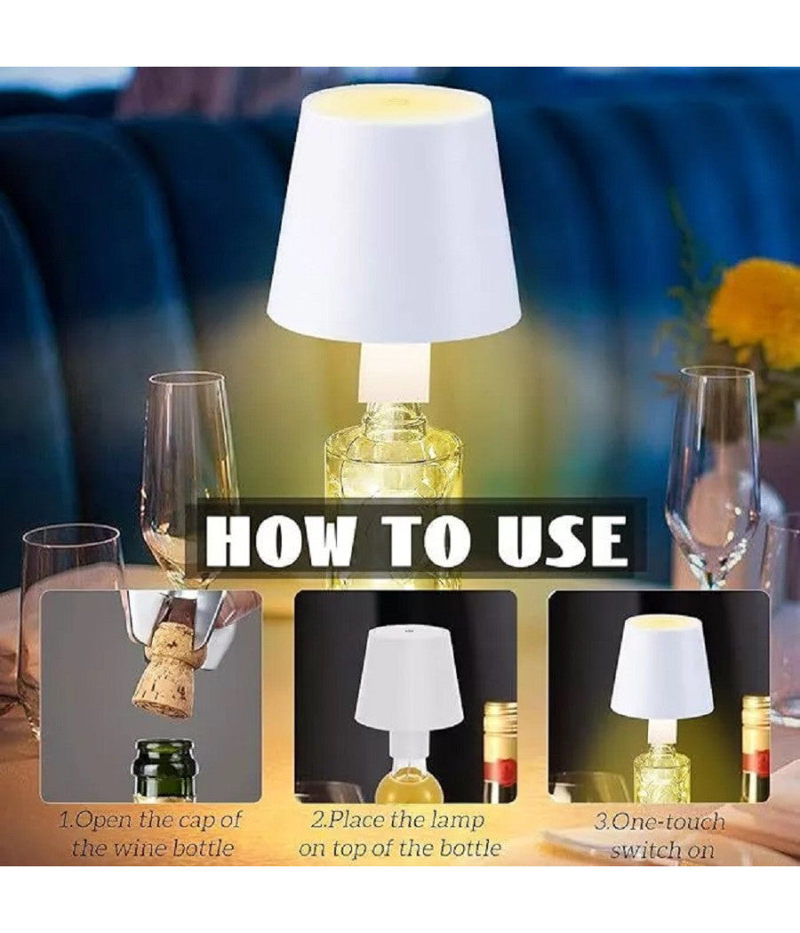 Lampada Led Per Bottiglia Tappo Tavolo Touch Dimmerabile 3 Tonalità  Ricaricabile  Bianco       