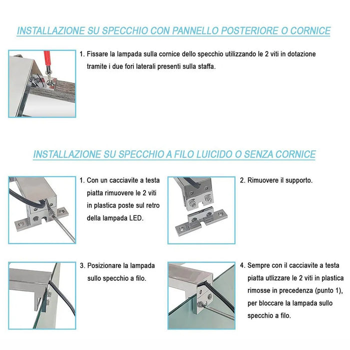 Lampada  LED per specchio 18 cm cromo lucido con doppia installazione