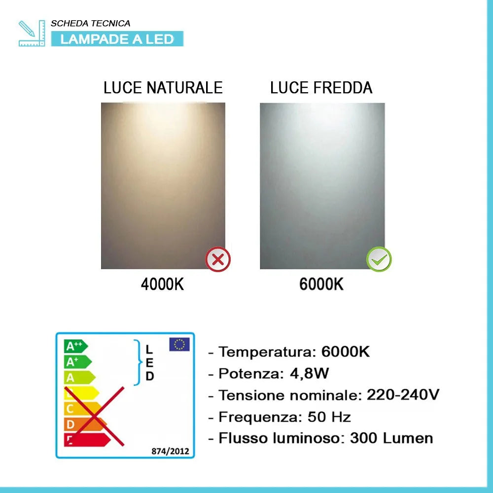 Lampada LED per specchio 30 cm luce fredda e doppia installazione