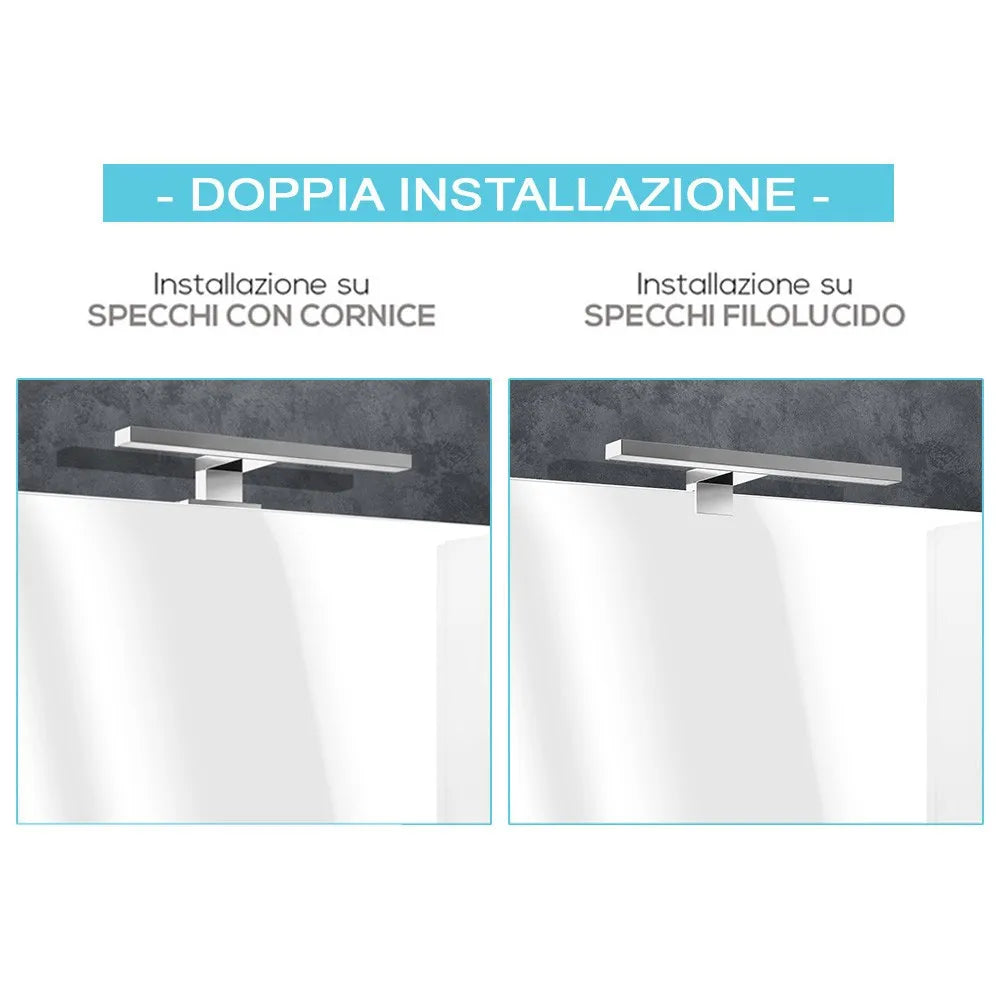 Lampada LED per specchio 30 cm luce fredda e doppia installazione