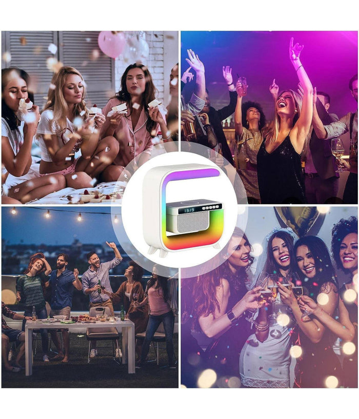 Lampada Led Rgb Con Ricarica Wir Induzione Speacker Cassa A Forma Di G Quadrata         