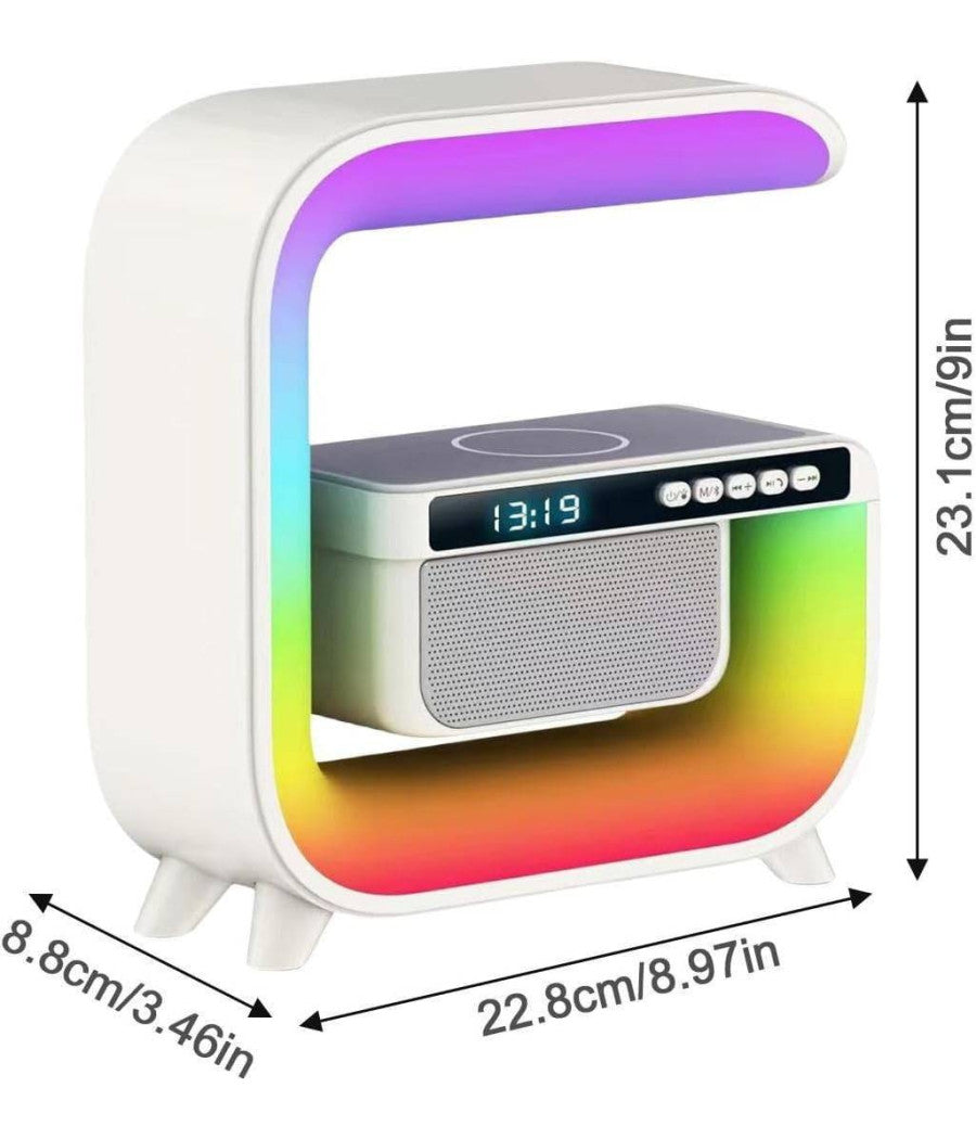 Lampada Led Rgb Con Ricarica Wir Induzione Speacker Cassa A Forma Di G Quadrata         