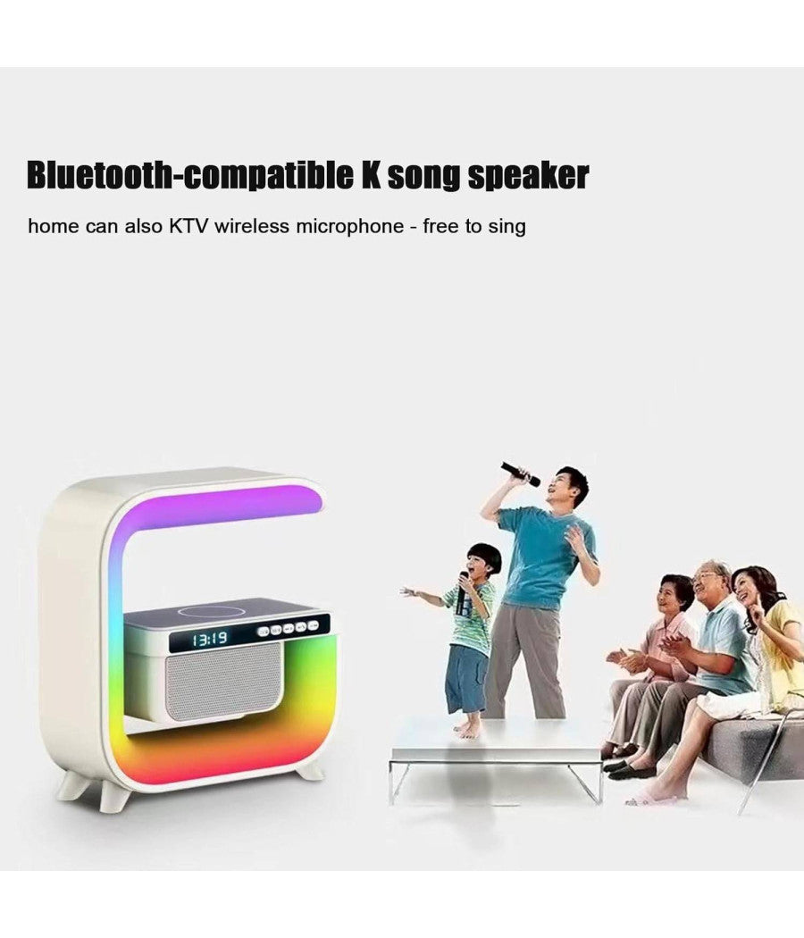 Lampada Led Rgb Con Ricarica Wir Induzione Speacker Cassa A Forma Di G Quadrata         