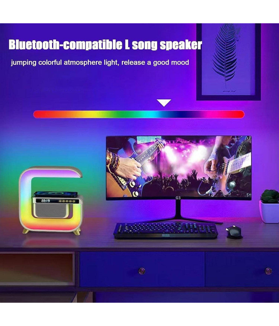 Lampada Led Rgb Con Ricarica Wir Induzione Speacker Cassa A Forma Di G Quadrata         