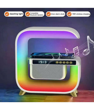 Lampada Led Rgb Con Ricarica Wir Induzione Speacker Cassa A Forma Di G Quadrata         