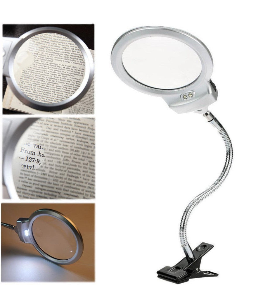 Lampada Lente Led Clip Da Tavolo Scrivania Ufficio Ingrandimento Con Pinza 2 Led         