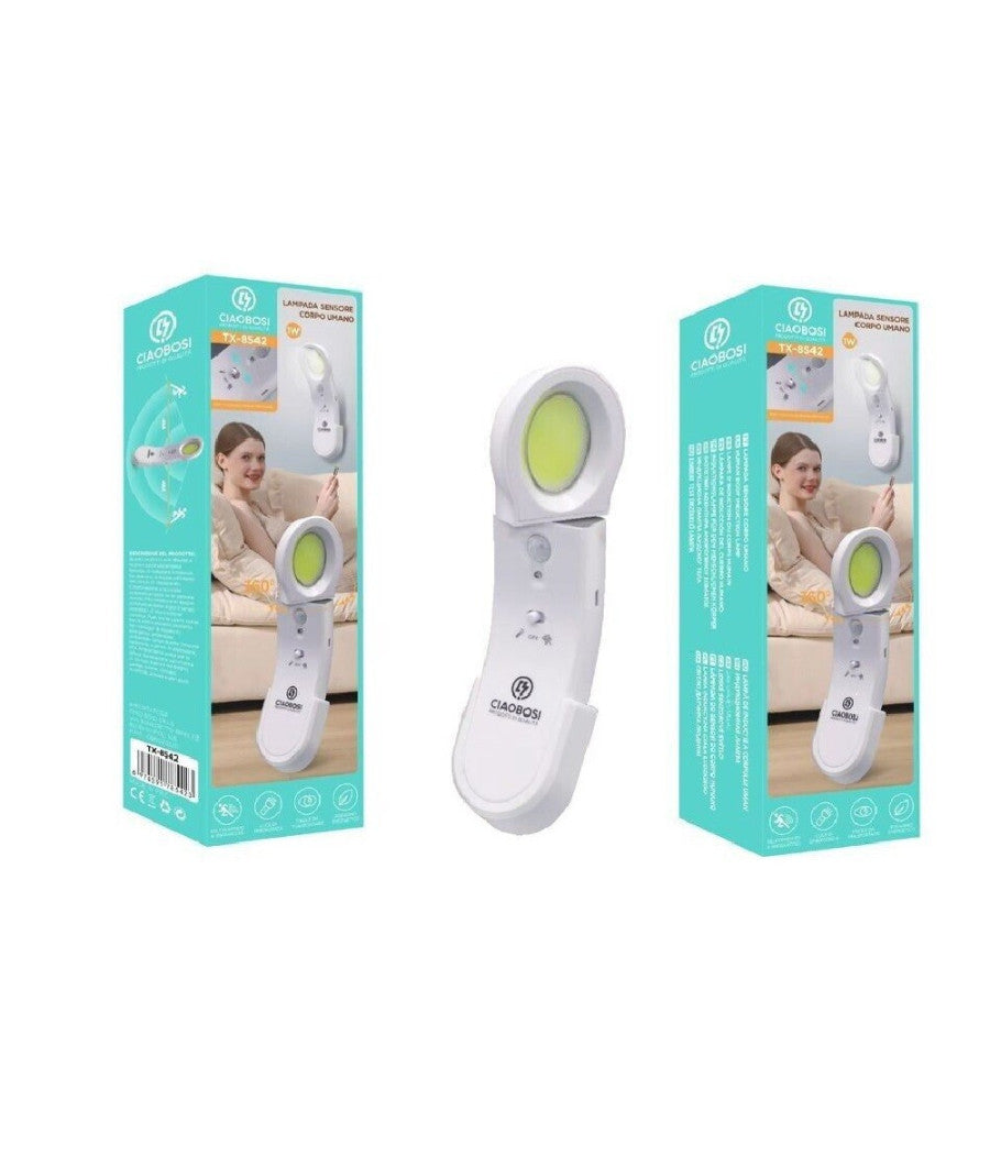 Lampada Luce Con Sensore Movimento Led Per Armadi Portatile Girevole 1w Tx-8542         