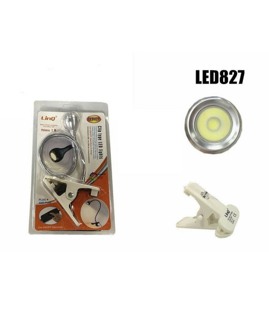 Lampada Luce Lampadina Led Cob 1w Con Clip Lettura Libri Notebook Led827         