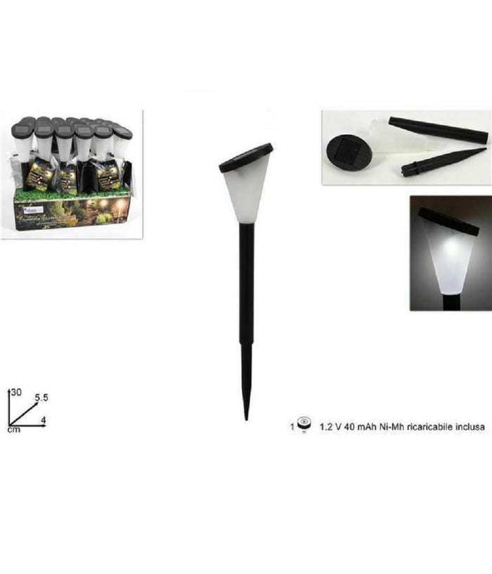Lampada Luce Ricarica Solare Giardino Esterni Led Torcia 30cm Luce Calda Fredda         