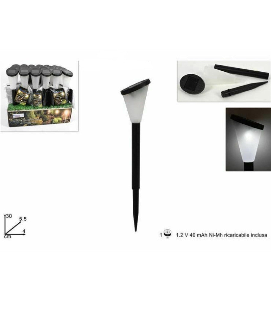 Lampada Luce Ricarica Solare Giardino Esterni Led Torcia 30cm Luce Calda Fredda  -bianco Freddo      -
