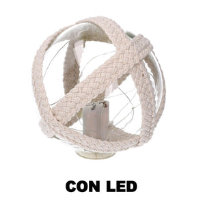 Lampada Palla vetro mare con led e corda azzurro tondo cm ø12,7