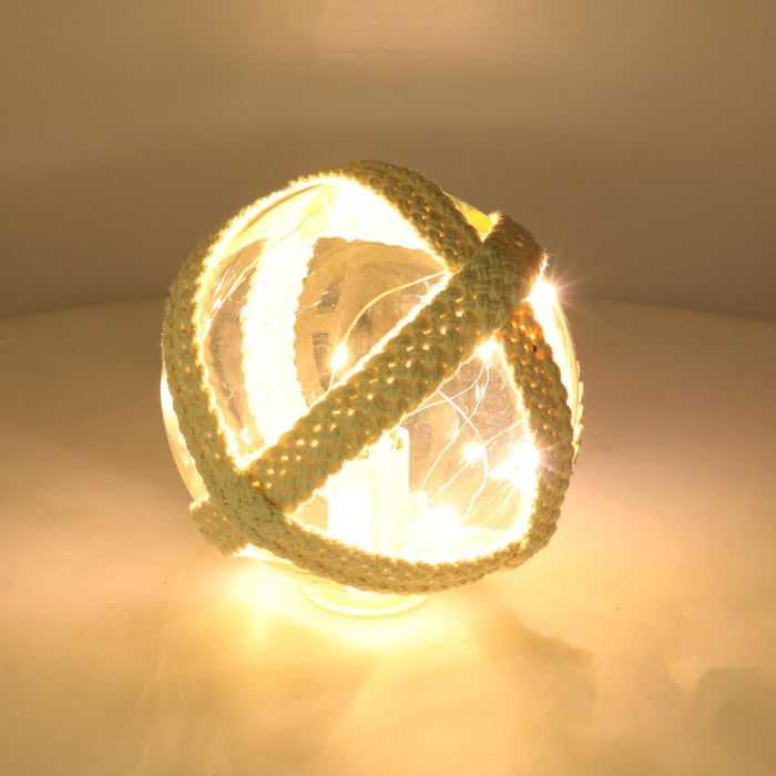 Lampada Palla vetro mare con led e corda azzurro tondo cm ø12,7