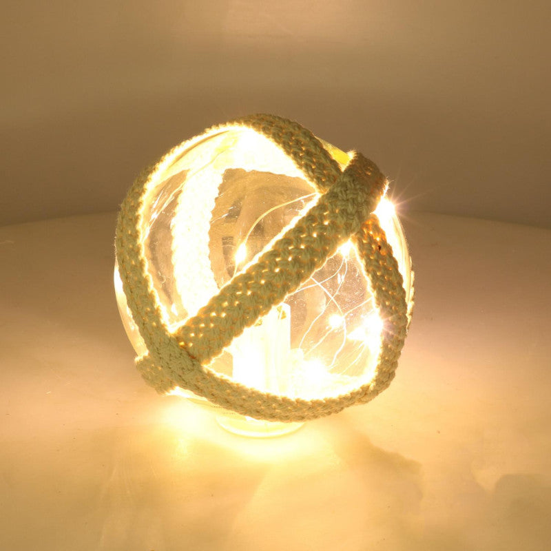 Lampada Palla vetro mare con led e corda azzurro tondo cm ø12,7