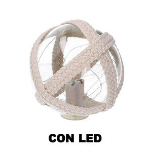 Lampada Palla vetro mare con led e corda azzurro tondo cm ø15,2