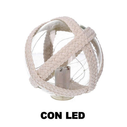 Lampada Palla vetro mare con led e corda azzurro tondo cm ø15,2