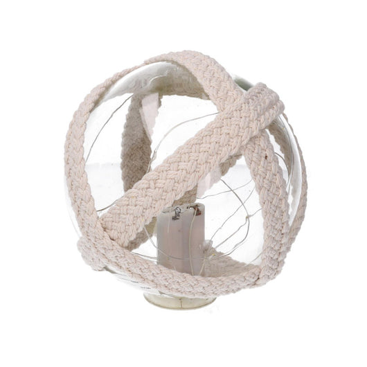 Lampada Palla vetro mare con led e corda azzurro tondo cm ø15,2