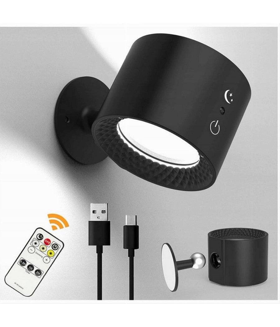 Lampada Parete Led Luce Fronte Retro Ricarica Usb 3 Colori Luce Orientabile Bd01-3c  Nero       