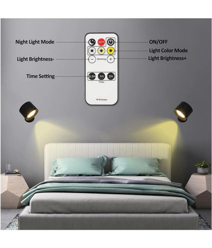 Lampada Parete Led Luce Fronte Retro Ricarica Usb 3 Colori Luce Orientabile Bd01-3c  Nero       