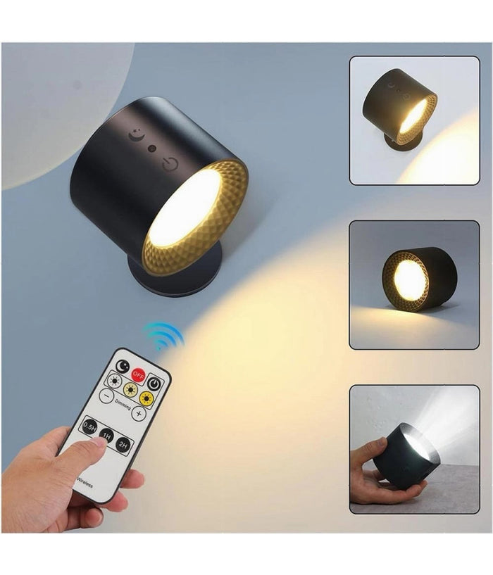 Lampada Parete Led Luce Fronte Retro Ricarica Usb 3 Colori Luce Orientabile Bd01-3c  Nero       