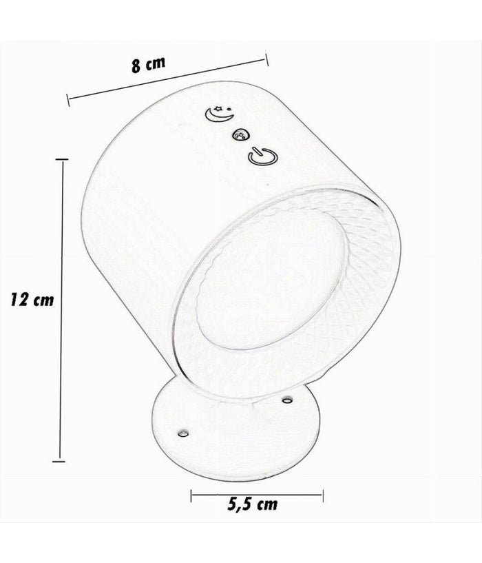 Lampada Parete Led Luce Fronte Retro Ricarica Usb 3 Colori Luce Orientabile Bd01-3c  Nero       