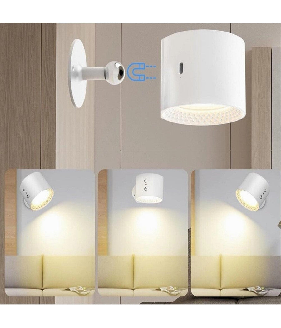 Lampada Parete Led Luce Fronte Retro Ricarica Usb 3 Colori Luce Orientabile Bd01-3c         