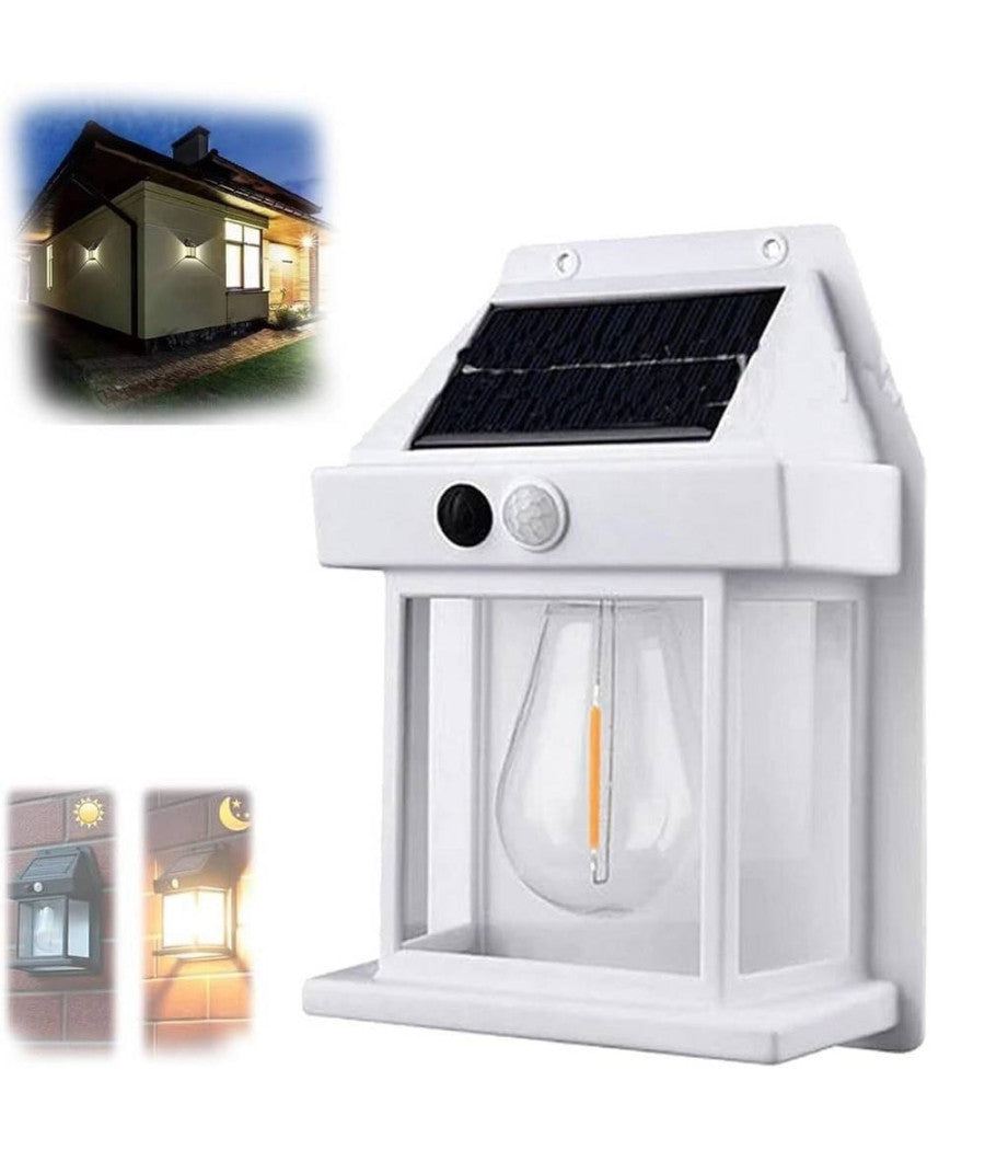 Lampada Parete Solare Sensore Movimento Luce Tungsteno Led Applique Ip65 Bianco         