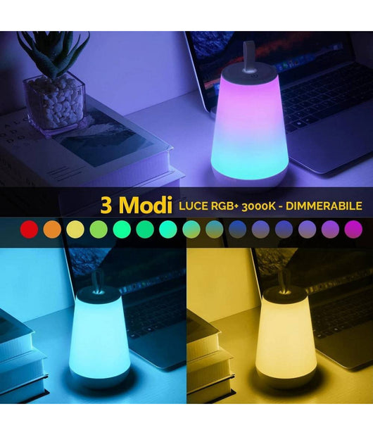 Lampada Ricaricabile Portatile Led Rgb Bambini Relax Notturna Touch Dimmerabile 3w         