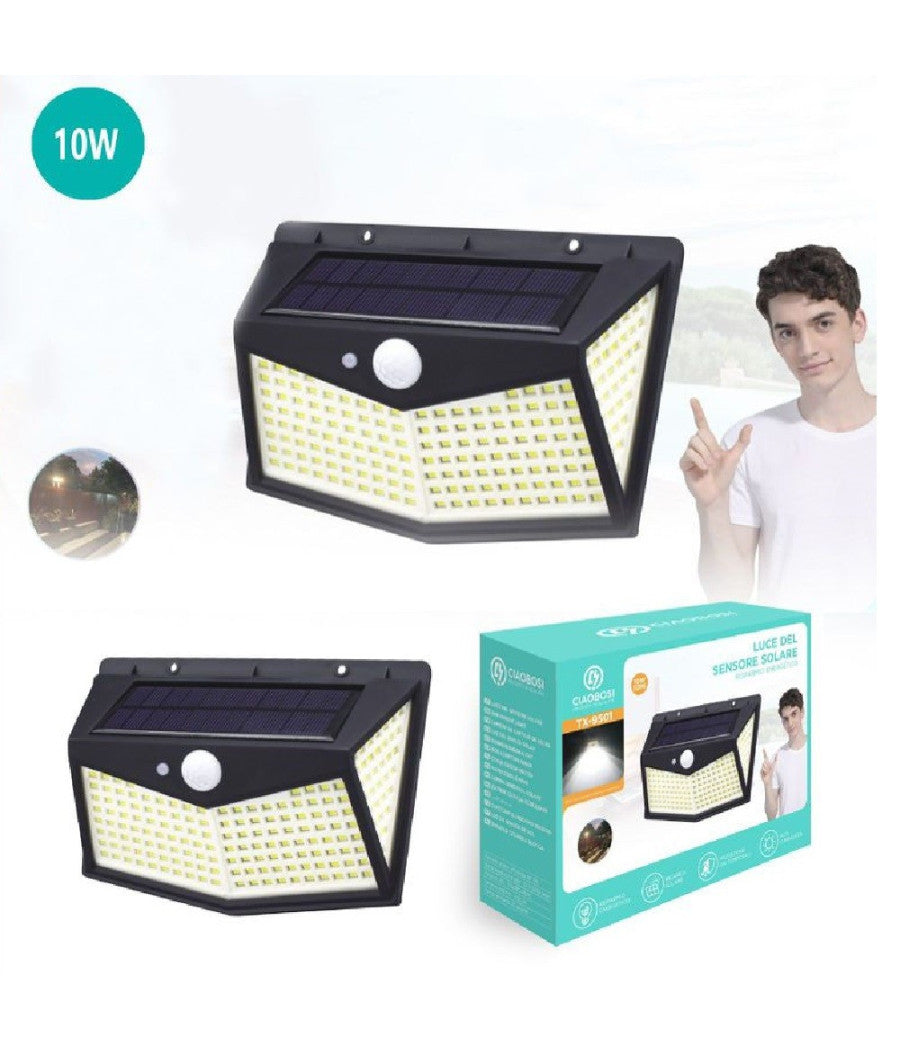 Lampada Solare Fotovoltaico Sensore Luce 212led Esterno Giardino Faretto Tx-9501         