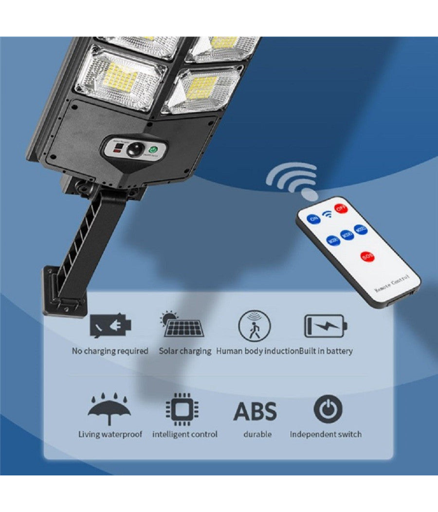 Trade Shop - Lampada Solare Led Impermeabile Giardino Cortile Sensore Movimento Telecomando -