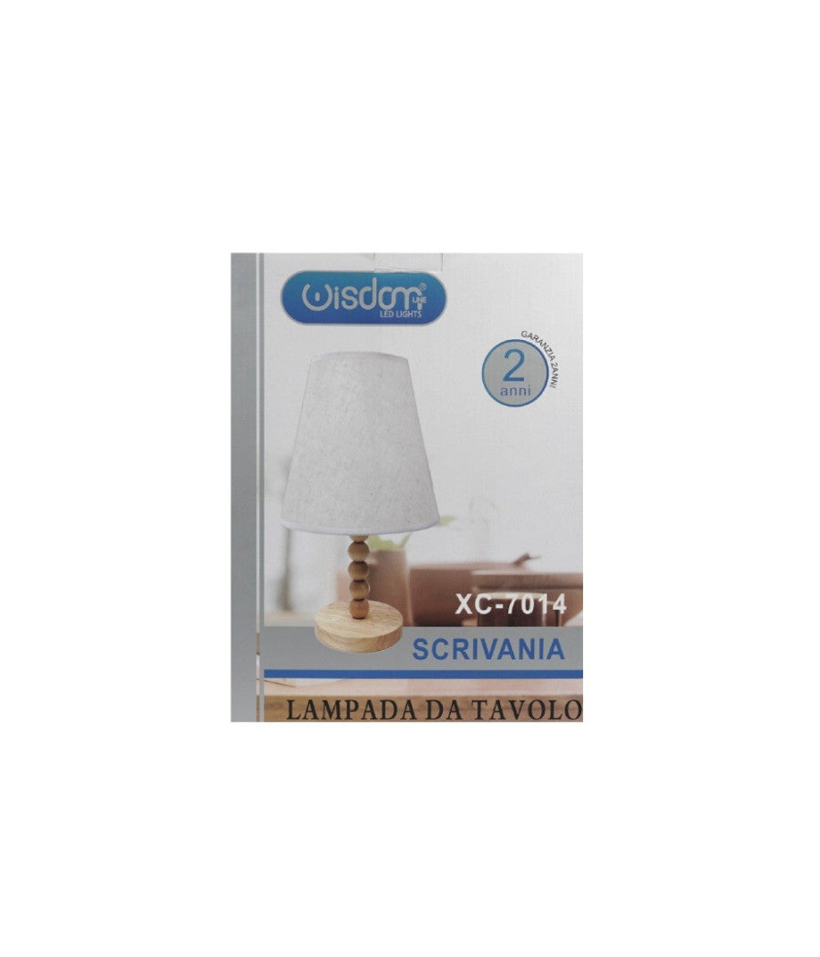 Lampada Tavolo Con Base In Legno Con Motivo Paralume Bianco Attacco E27 Xc-7014         